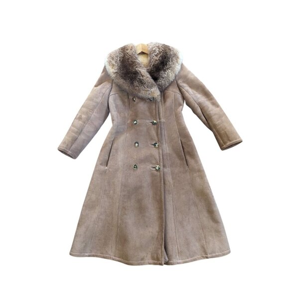 Vintage 70s Sawyer of Napa Brown Suede Leather Fur Women's Coat Small Medium - Picture 3 of 10